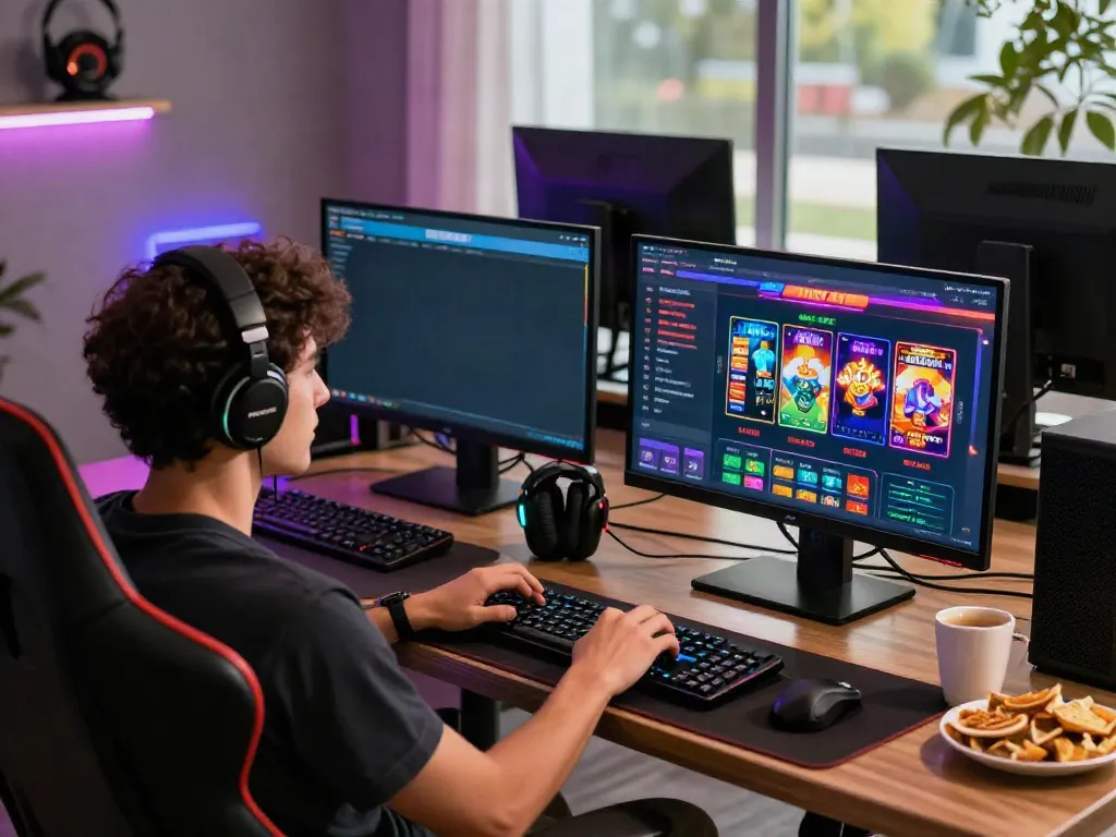 Engaging online gaming setup featuring dynamic betting scenes from https://ku88v1.com/ in a vibrant home environment.