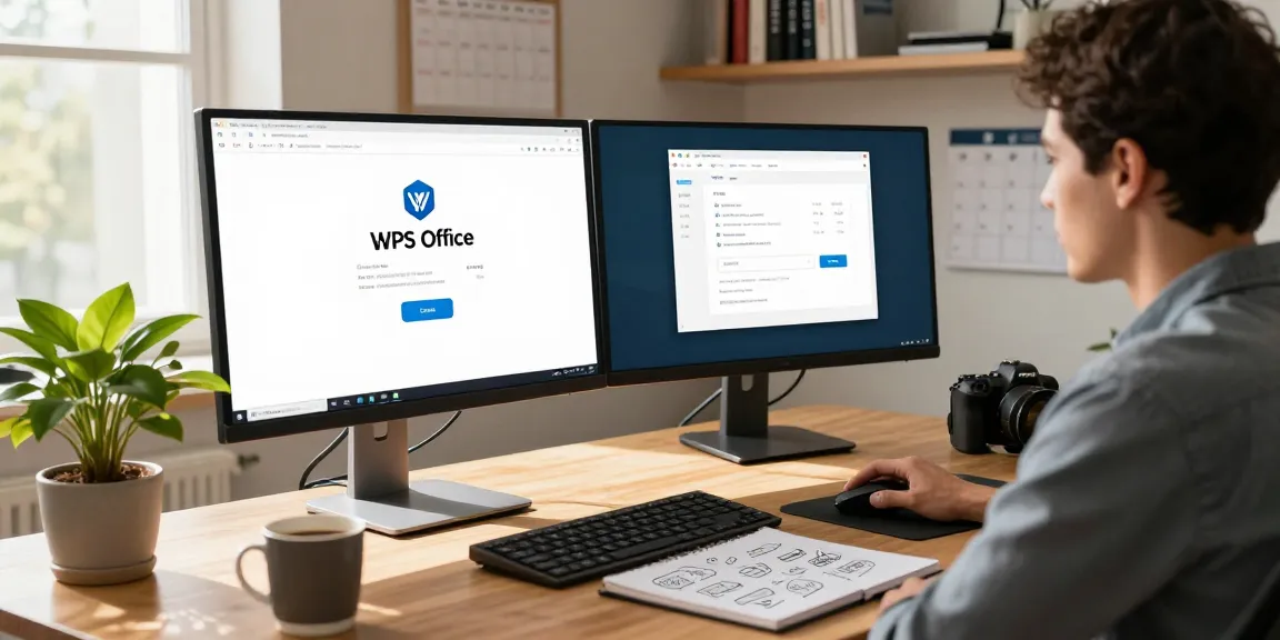 WPS Download process on dual monitors in a modern home office