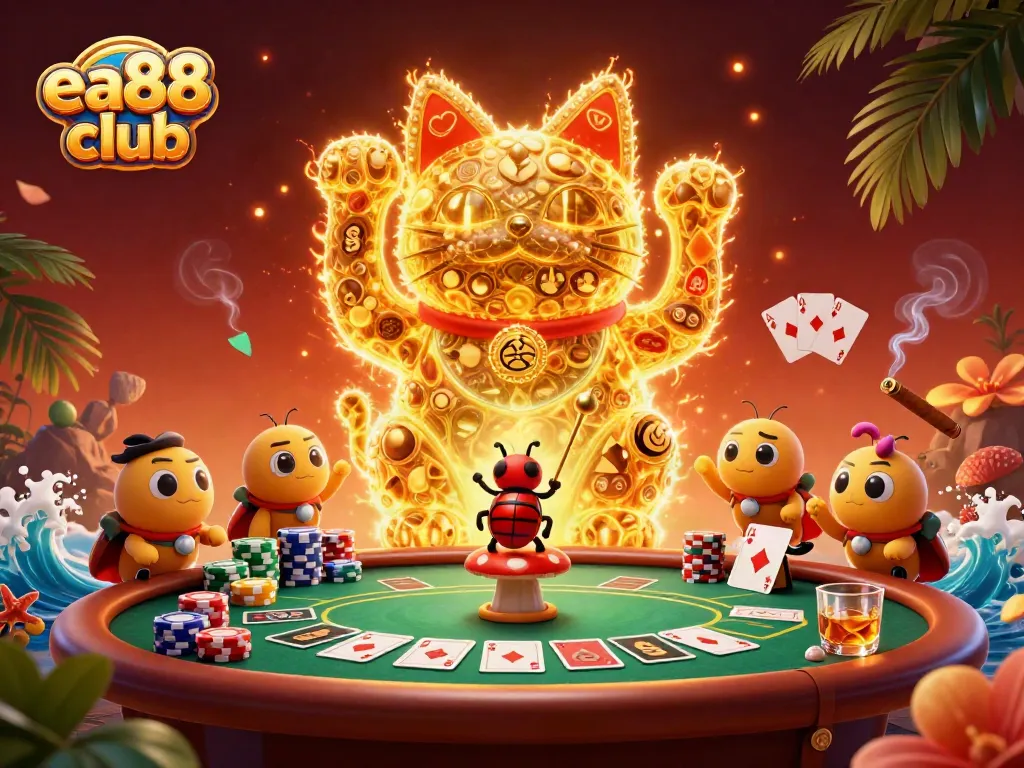 Experience fun gaming with the ea88 club's vibrant lucky cat and casino elements.